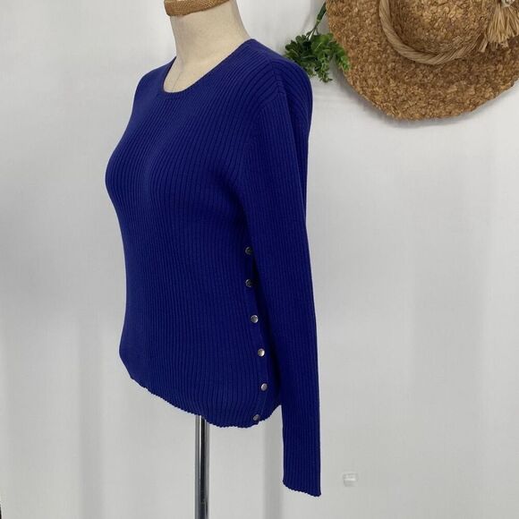 Ralph Lauren Womens Snap Button Long Sleeve Cotton Cable Knit Sweater Blue Large - Picture 3 of 12